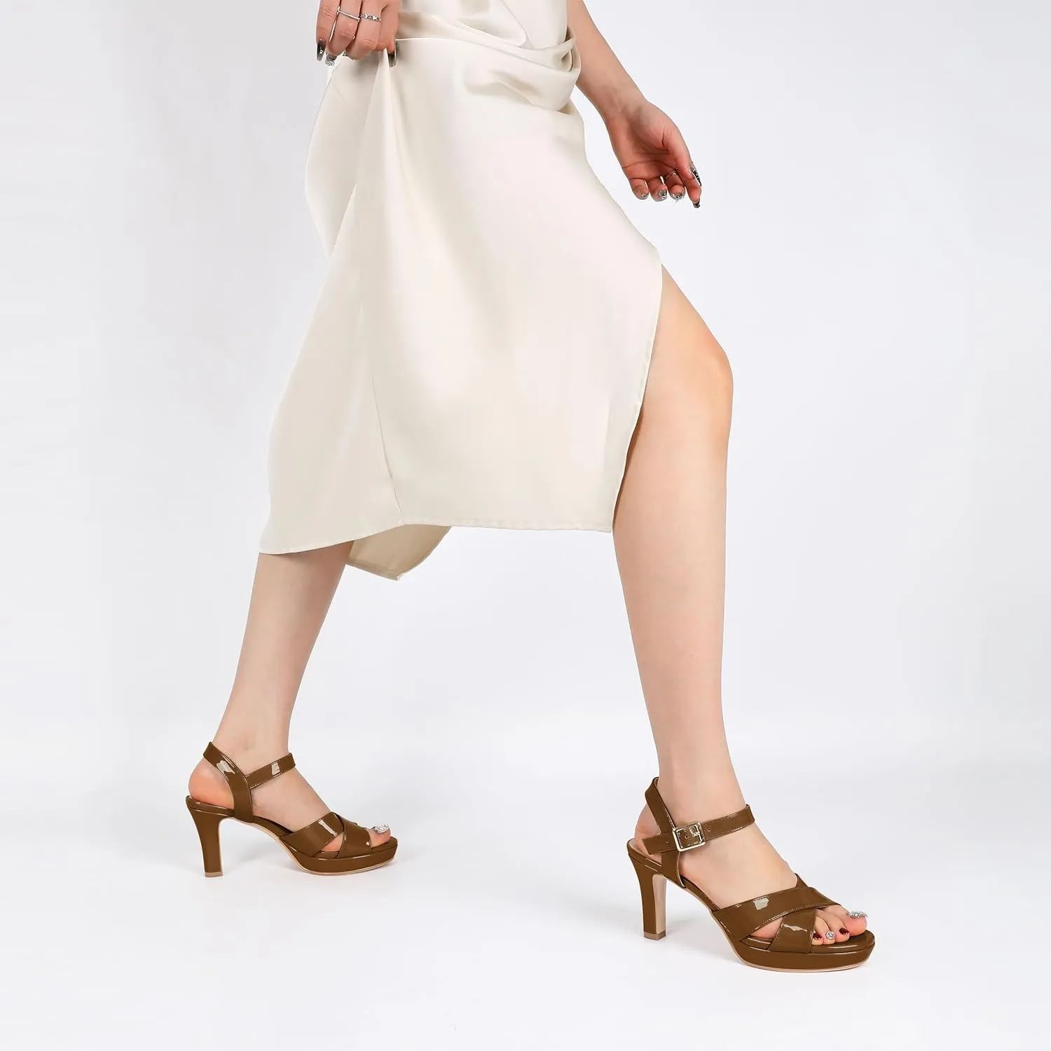 Eldof Women Platform Chunky Heels Open Toe Ankle Strap Heeled Sandals 3 Inches