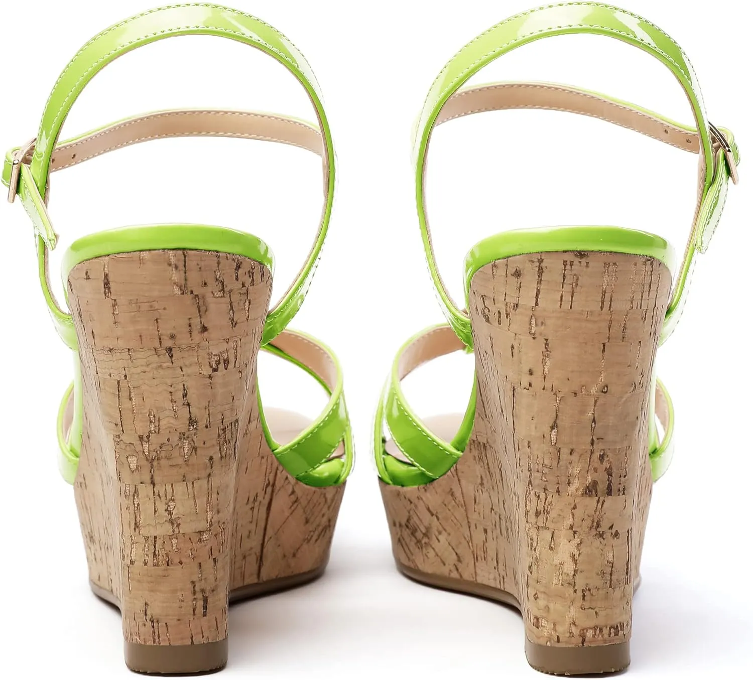 Eldof Women's High Heel Wedge Sandals Open Toe Ankle Strap Wooden Platform Wedge Heels Summer Sandals for Dress Party Evening 4 Inch