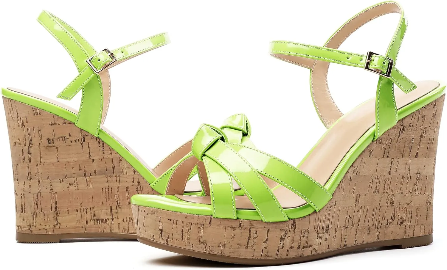 Eldof Women's High Heel Wedge Sandals Open Toe Ankle Strap Wooden Platform Wedge Heels Summer Sandals for Dress Party Evening 4 Inch