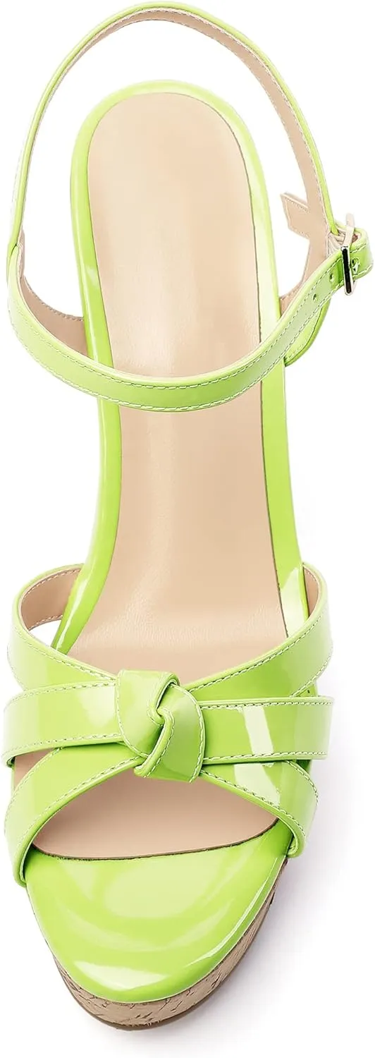 Eldof Women's High Heel Wedge Sandals Open Toe Ankle Strap Wooden Platform Wedge Heels Summer Sandals for Dress Party Evening 4 Inch