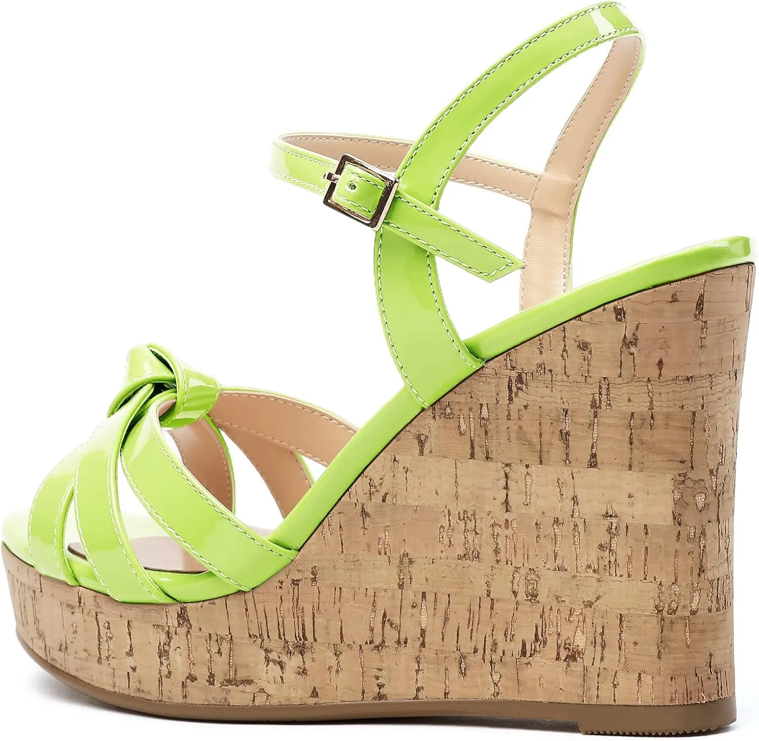 Eldof Women's High Heel Wedge Sandals Open Toe Ankle Strap Wooden Platform Wedge Heels Summer Sandals for Dress Party Evening 4 Inch