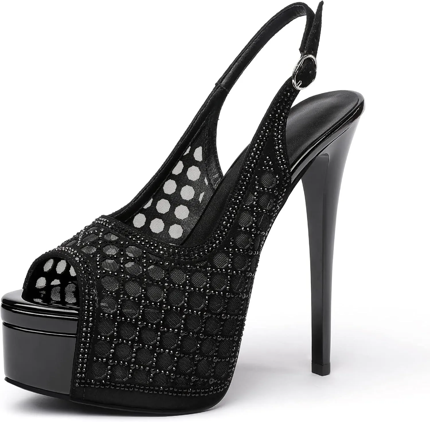 Eldof Women's High Heels Platform Shoes Peep Toe Slingback Sandals Rhinestones Hollow Heels for Dress Wedding Party