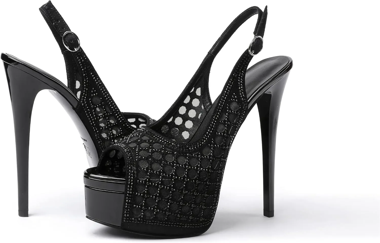 Eldof Women's High Heels Platform Shoes Peep Toe Slingback Sandals Rhinestones Hollow Heels for Dress Wedding Party