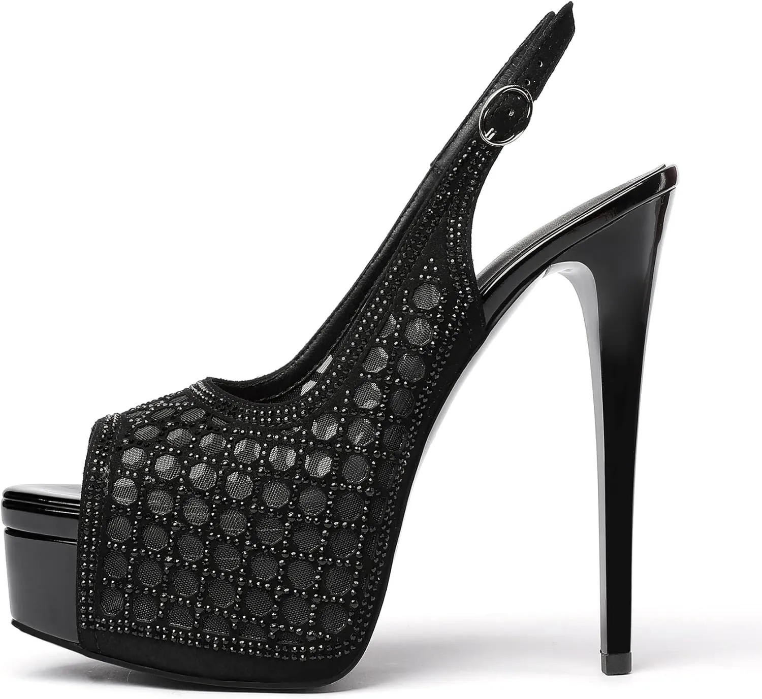 Eldof Women's High Heels Platform Shoes Peep Toe Slingback Sandals Rhinestones Hollow Heels for Dress Wedding Party
