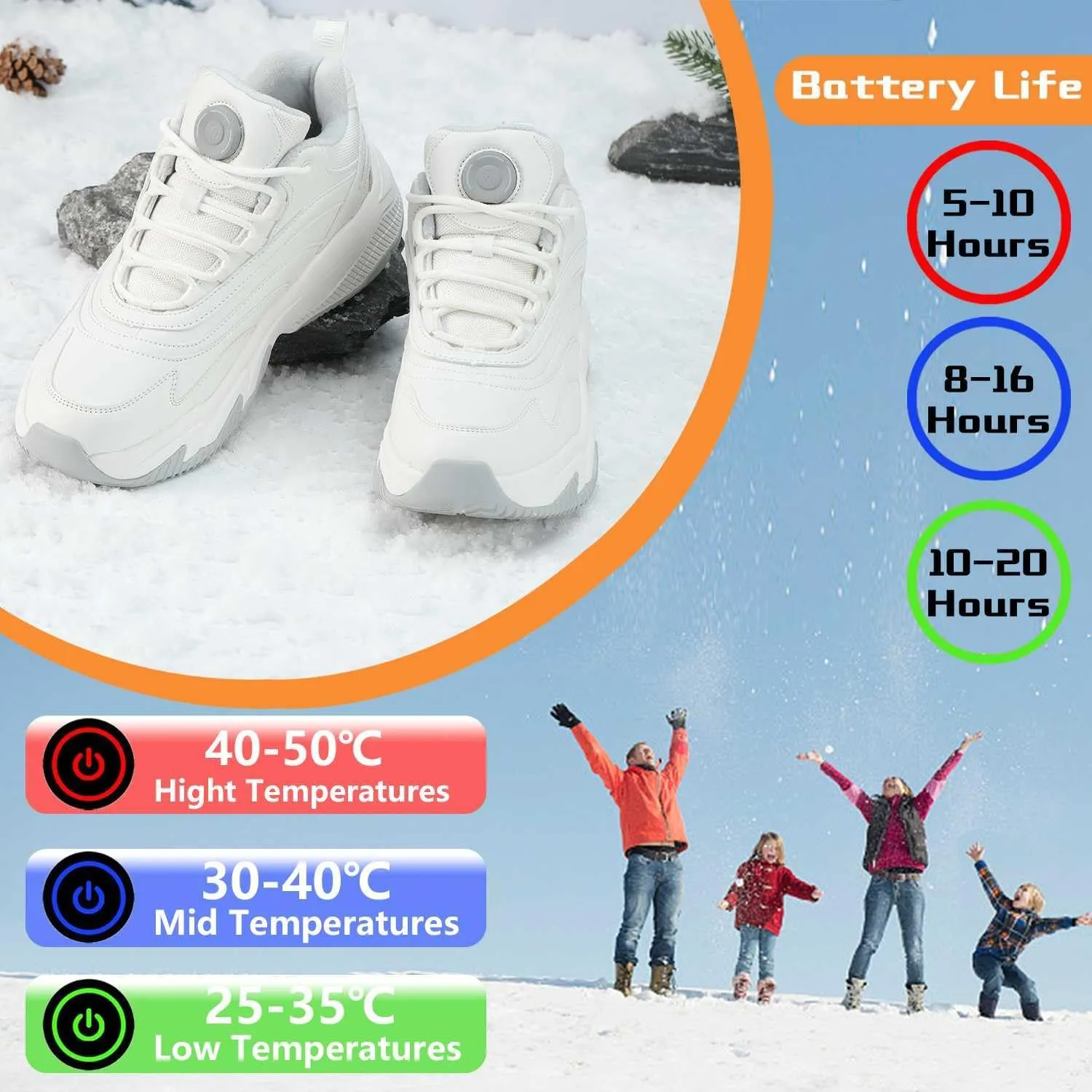 Electric Heated Shoes for Women/Man Rechargeable, 4000 mAh USB Self Heating Shoes, 3 Heating Levels Adjustable Foot Warmer, Winter Electric Shoes for Outdoor Sports Home Office