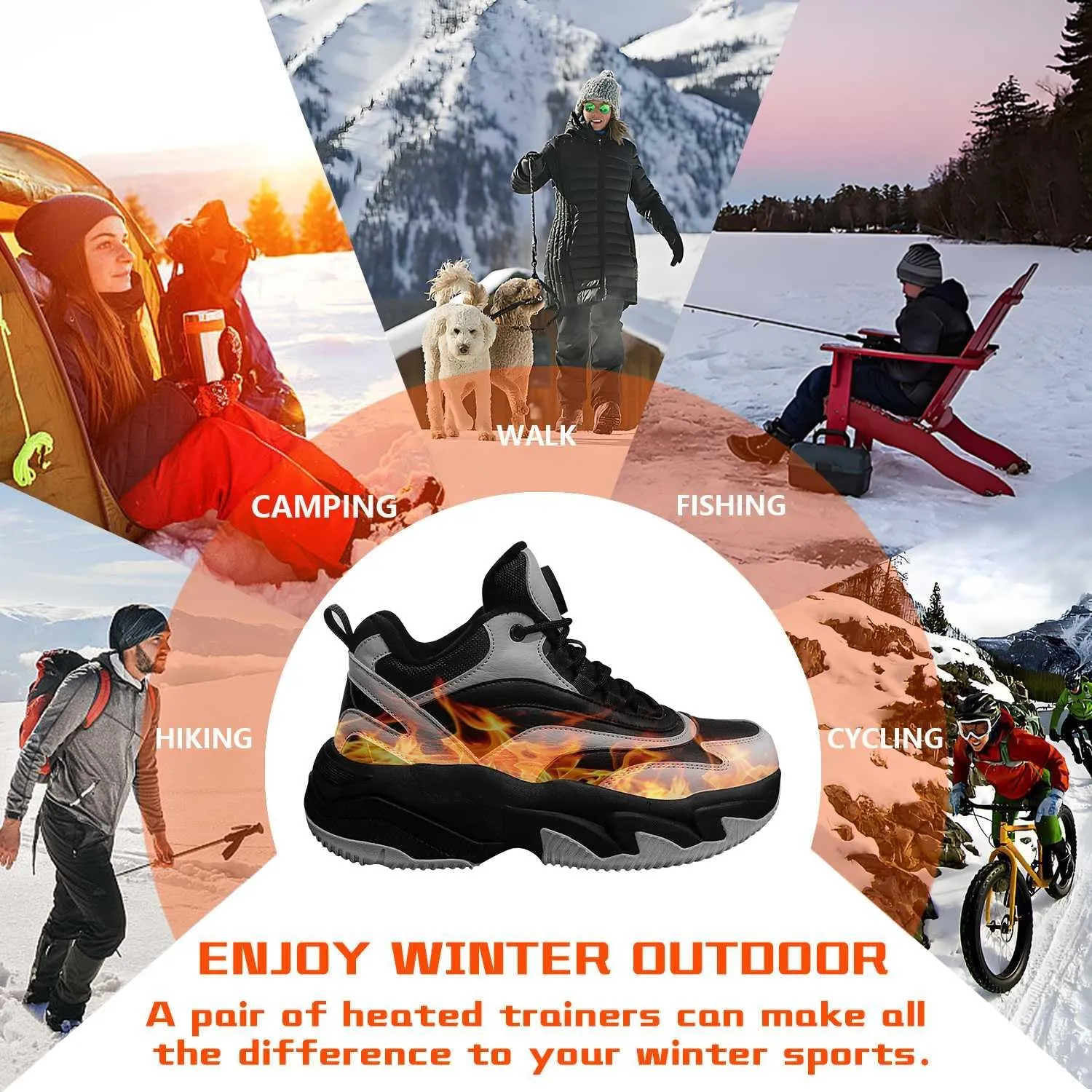 Electric Heated Shoes for Women/Man Rechargeable, 4000 mAh USB Self Heating Shoes, 3 Heating Levels Adjustable Foot Warmer, Winter Electric Shoes for Outdoor Sports Home Office