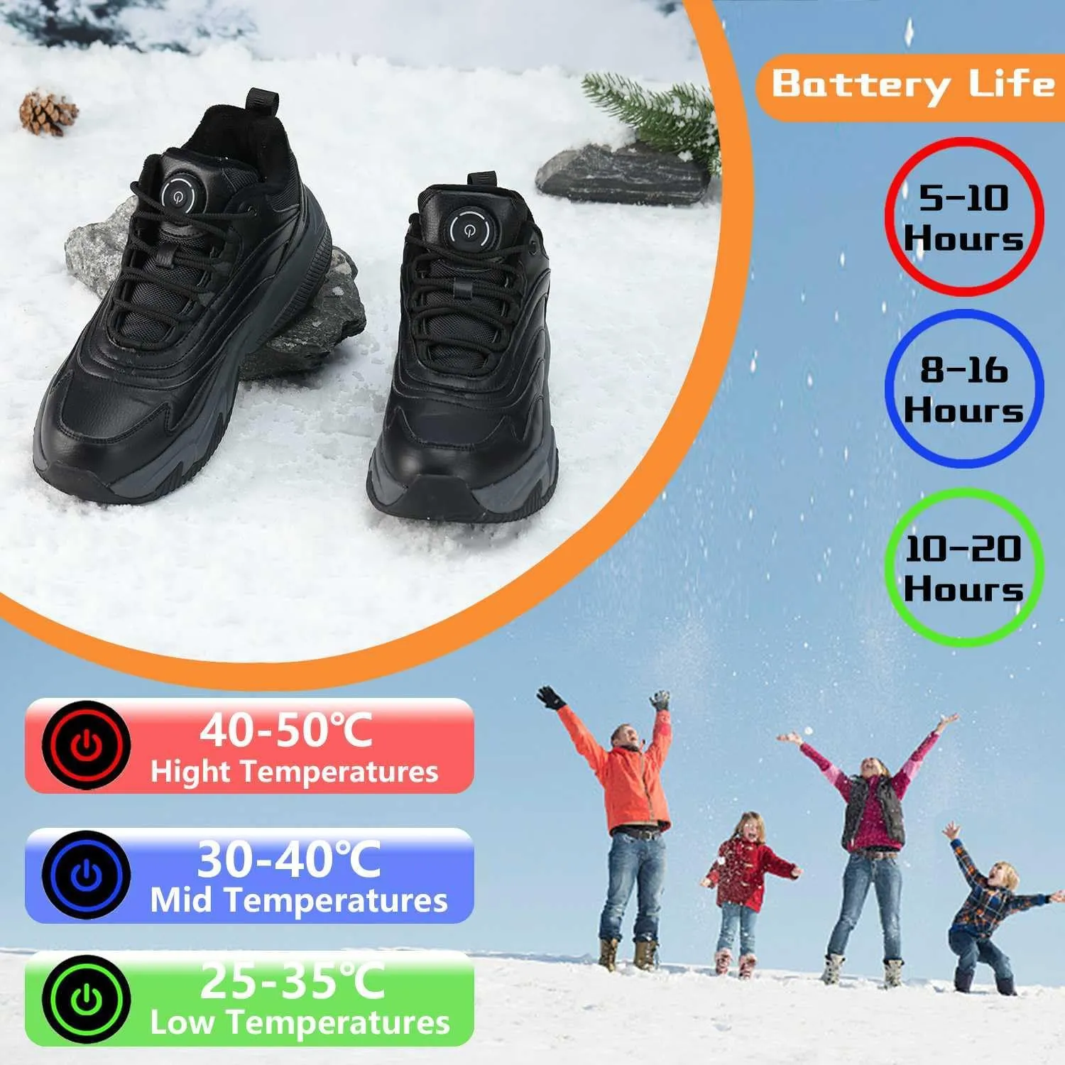 Electric Heated Shoes for Women/Man Rechargeable, 4000 mAh USB Self Heating Shoes, 3 Heating Levels Adjustable Foot Warmer, Winter Electric Shoes for Outdoor Sports Home Office