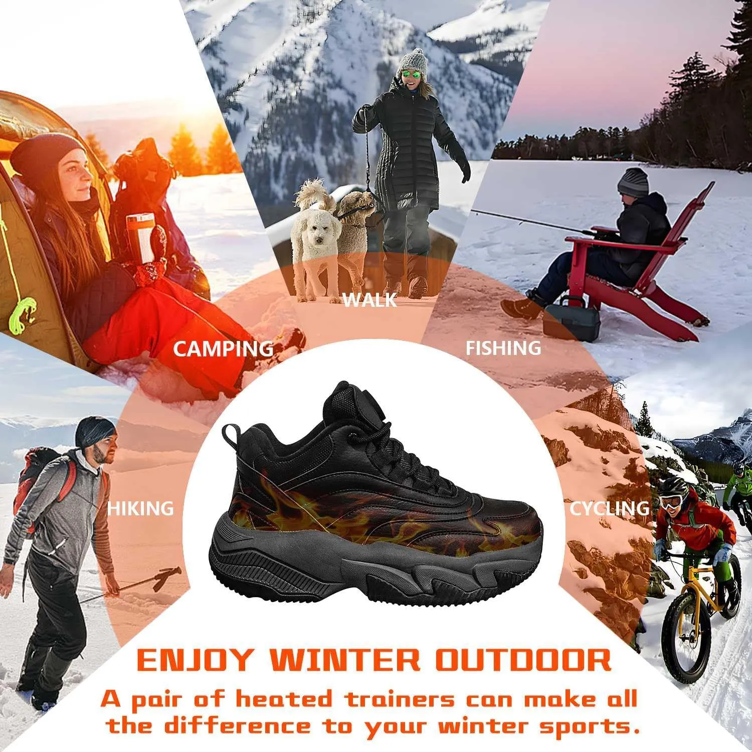Electric Heated Shoes for Women/Man Rechargeable, 4000 mAh USB Self Heating Shoes, 3 Heating Levels Adjustable Foot Warmer, Winter Electric Shoes for Outdoor Sports Home Office