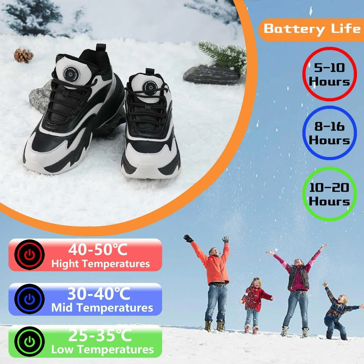 Electric Heated Shoes for Women/Man Rechargeable, 4000 mAh USB Self Heating Shoes, 3 Heating Levels Adjustable Foot Warmer, Winter Electric Shoes for Outdoor Sports Home Office