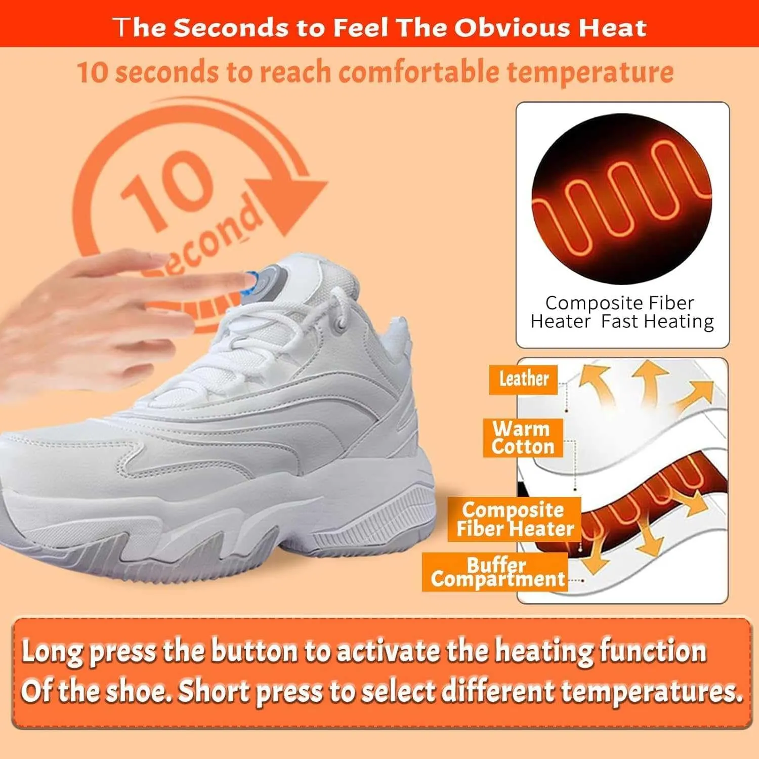 Electric Heated Shoes for Women/Man Rechargeable, 4000 mAh USB Self Heating Shoes, 3 Heating Levels Adjustable Foot Warmer, Winter Electric Shoes for Outdoor Sports Home Office