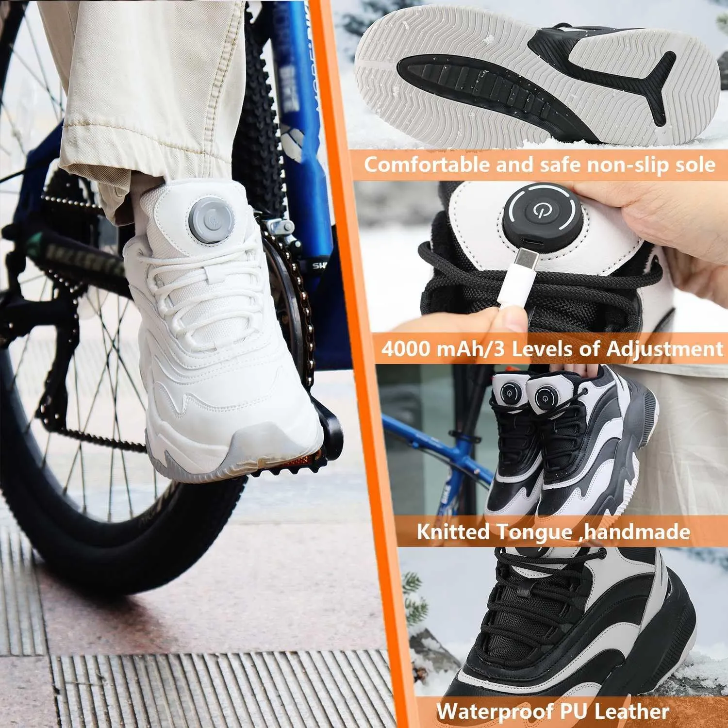 Electric Heated Shoes for Women/Man Rechargeable, 4000 mAh USB Self Heating Shoes, 3 Heating Levels Adjustable Foot Warmer, Winter Electric Shoes for Outdoor Sports Home Office