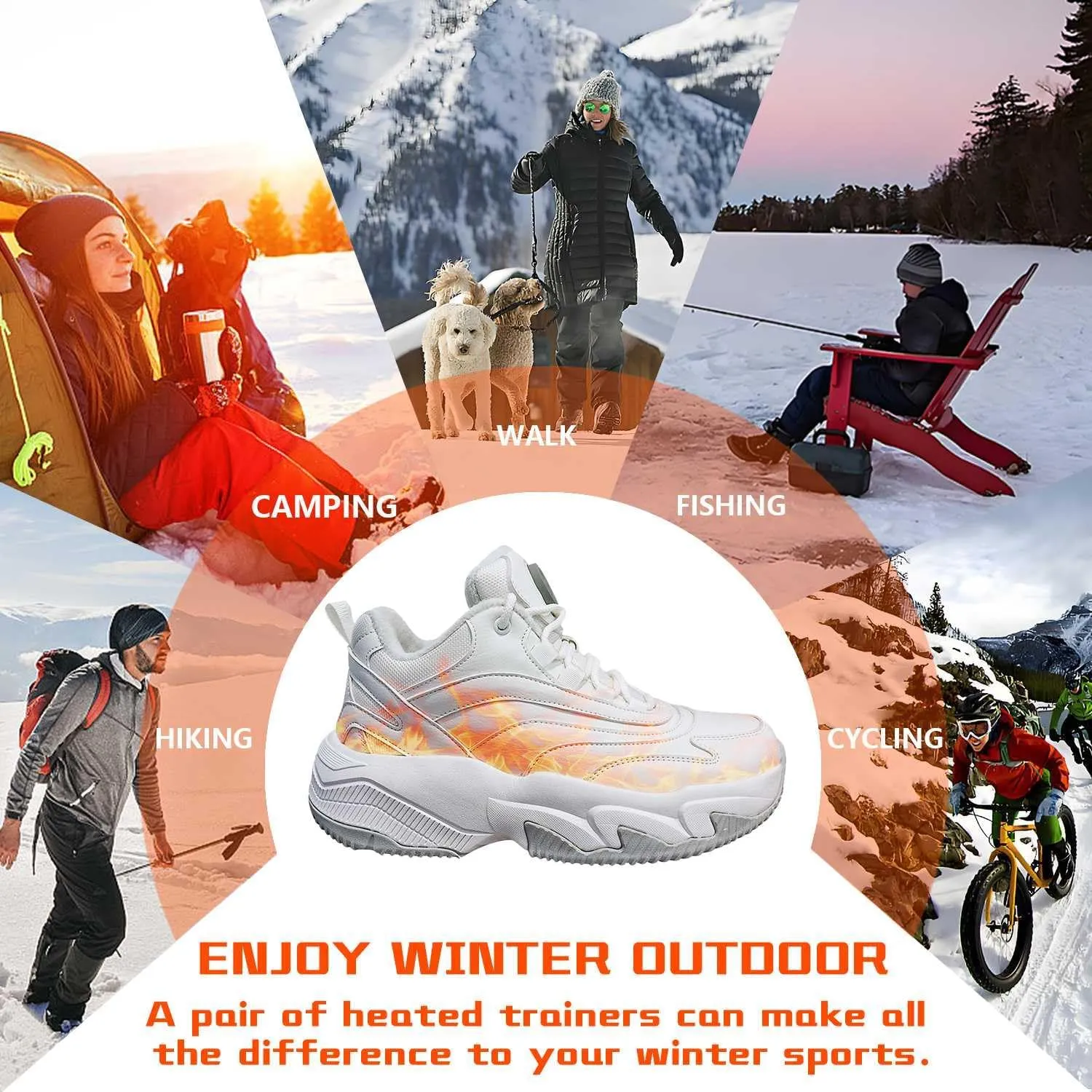 Electric Heated Shoes for Women/Man Rechargeable, 4000 mAh USB Self Heating Shoes, 3 Heating Levels Adjustable Foot Warmer, Winter Electric Shoes for Outdoor Sports Home Office