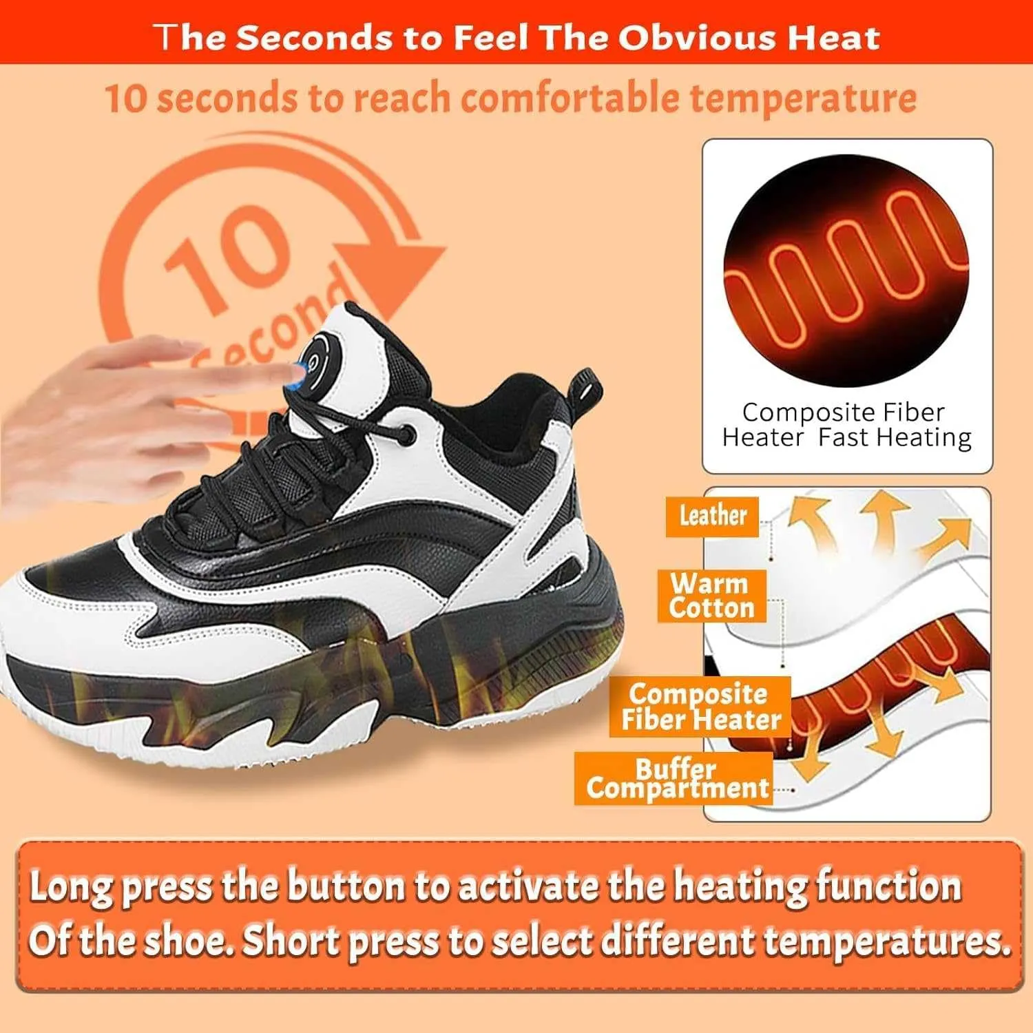 Electric Heated Shoes for Women/Man Rechargeable, 4000 mAh USB Self Heating Shoes, 3 Heating Levels Adjustable Foot Warmer, Winter Electric Shoes for Outdoor Sports Home Office