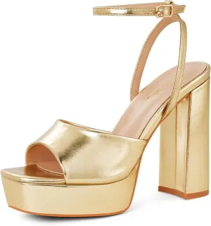 Elisabet Tang Chunky Heeled Platform Sandals for Women,4.7 Inch Block Heels with Open Toe Ankle Strap, Dress Shoes for Wedding Party Homecoming Travel