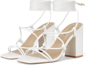 Elisabet Tang Square Toe Strappy Chunky Heels Sandals, 3 inch Women's Lace Up Low Block Heels Ankle Wrap Heels Square Open Toe Tie Up Heeled Sandals for Wedding Dress Shoes