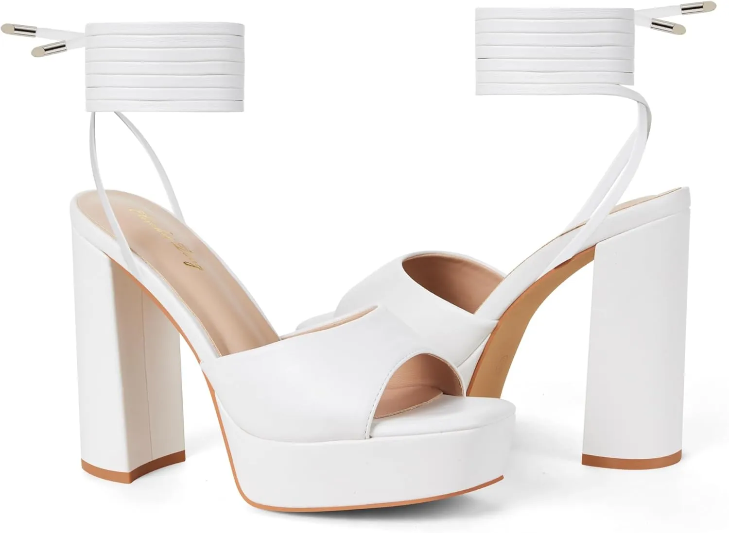 Elisabet Tang Women Strappy Heeled Sandals,4.7-Inch Lace Up Chunky Platform High Heels with Open Square Toes for Block Dressy Fashion Shoes at Prom