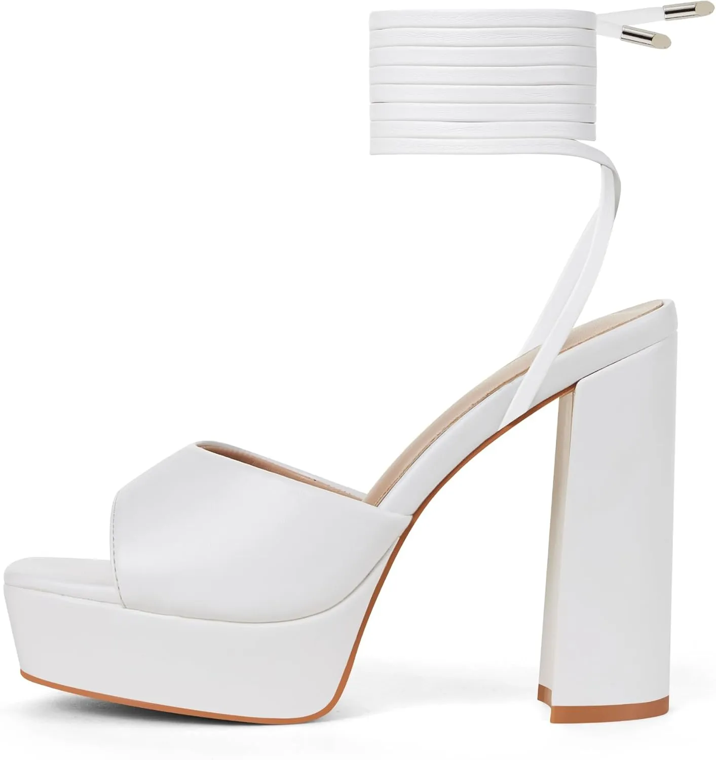 Elisabet Tang Women Strappy Heeled Sandals,4.7-Inch Lace Up Chunky Platform High Heels with Open Square Toes for Block Dressy Fashion Shoes at Prom