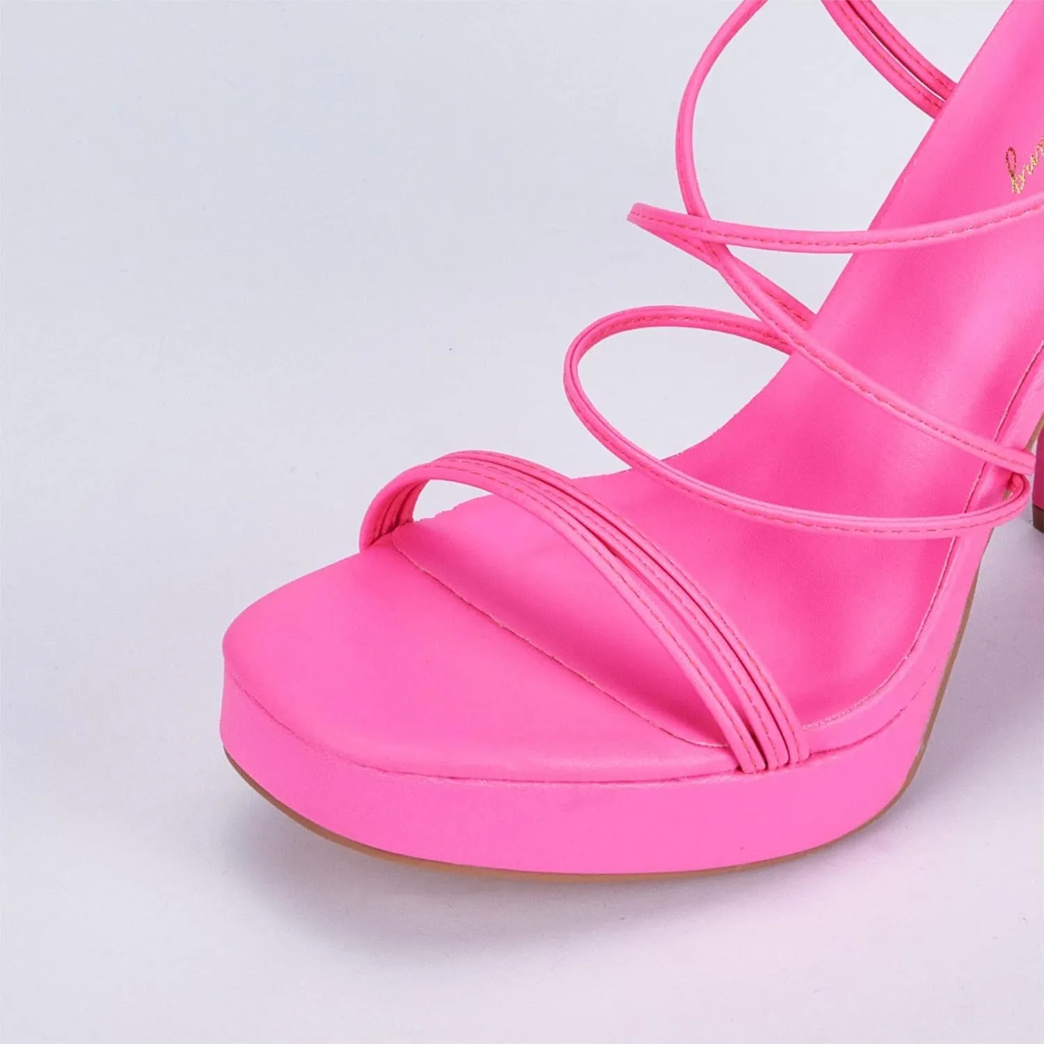 Elisabet Tang Women's Strappy Heeled Sandals, 5 inch Platform Heels Chunky Lace up High Heels Open Toe Party Shoes