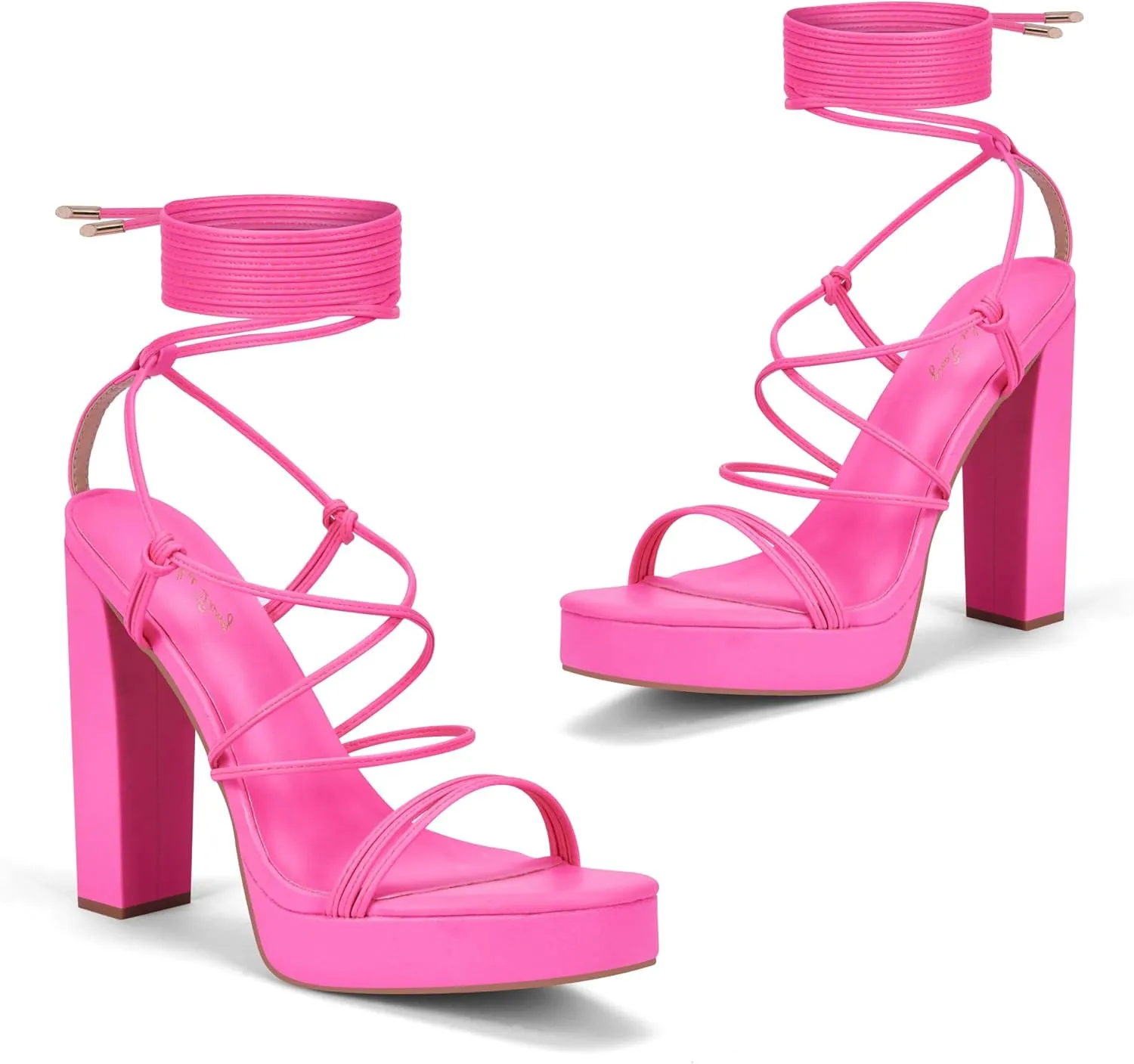 Elisabet Tang Women's Strappy Heeled Sandals, 5 inch Platform Heels Chunky Lace up High Heels Open Toe Party Shoes