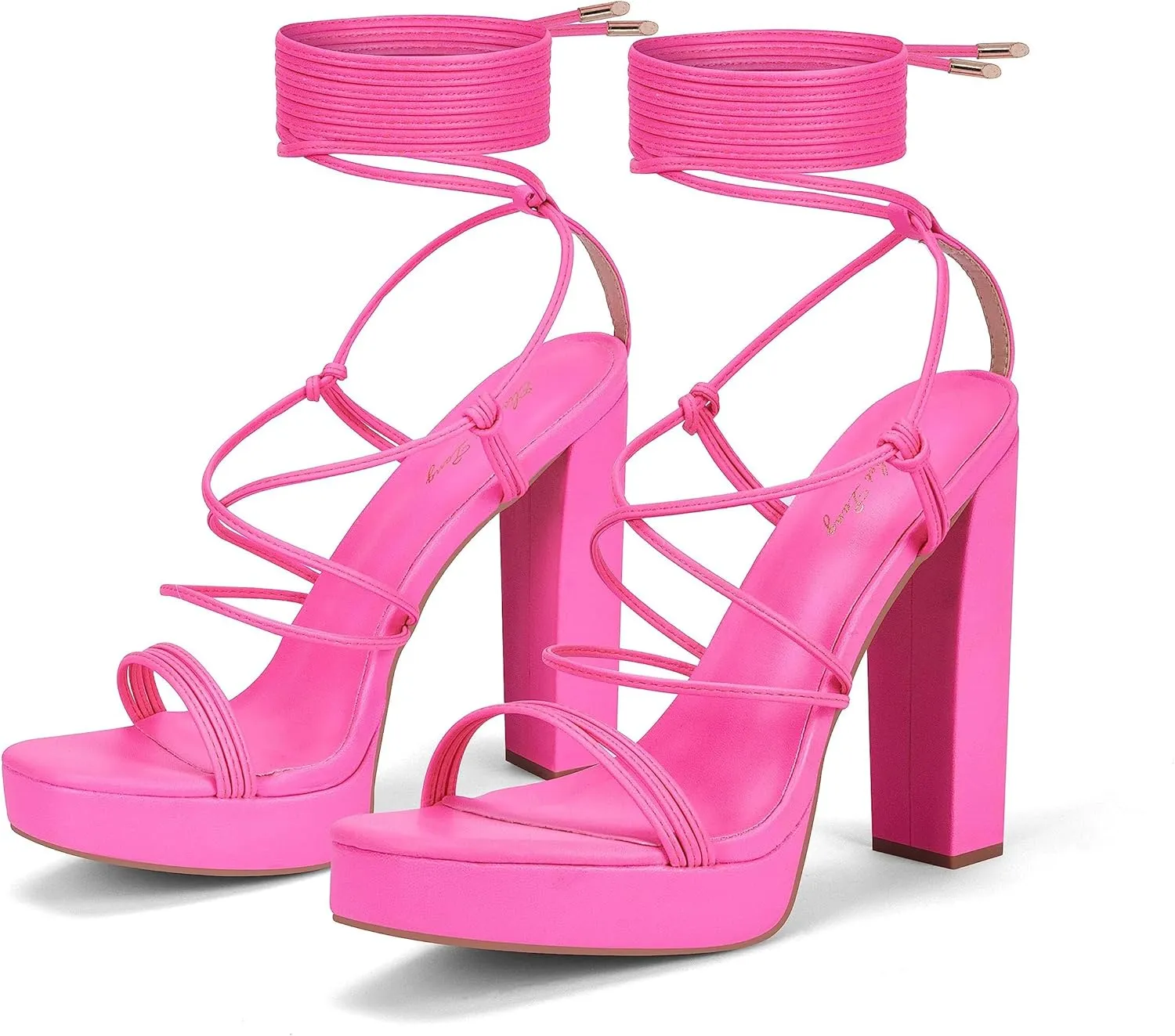 Elisabet Tang Women's Strappy Heeled Sandals, 5 inch Platform Heels Chunky Lace up High Heels Open Toe Party Shoes
