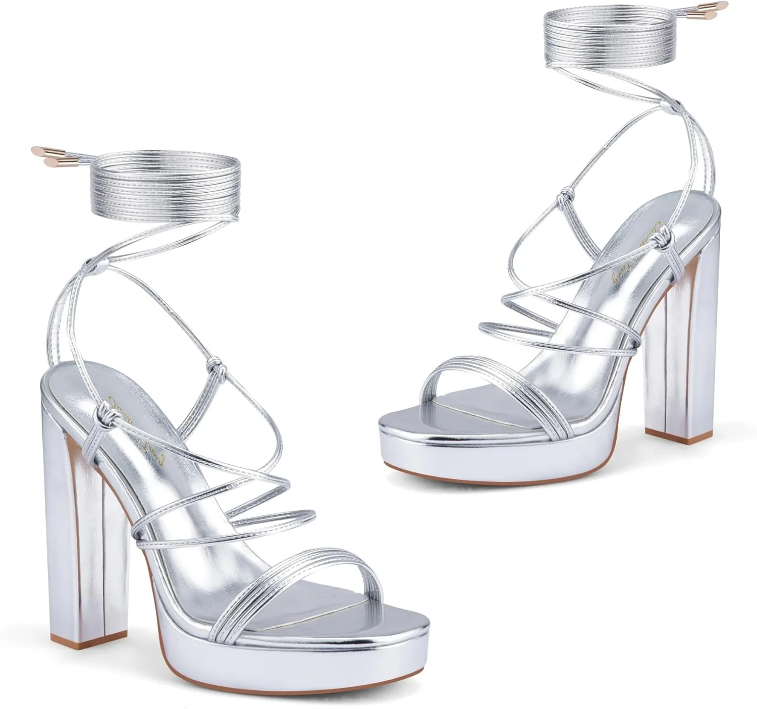 Elisabet Tang Women's Strappy Heeled Sandals, 5 inch Platform Heels Chunky Lace up High Heels Open Toe Party Shoes