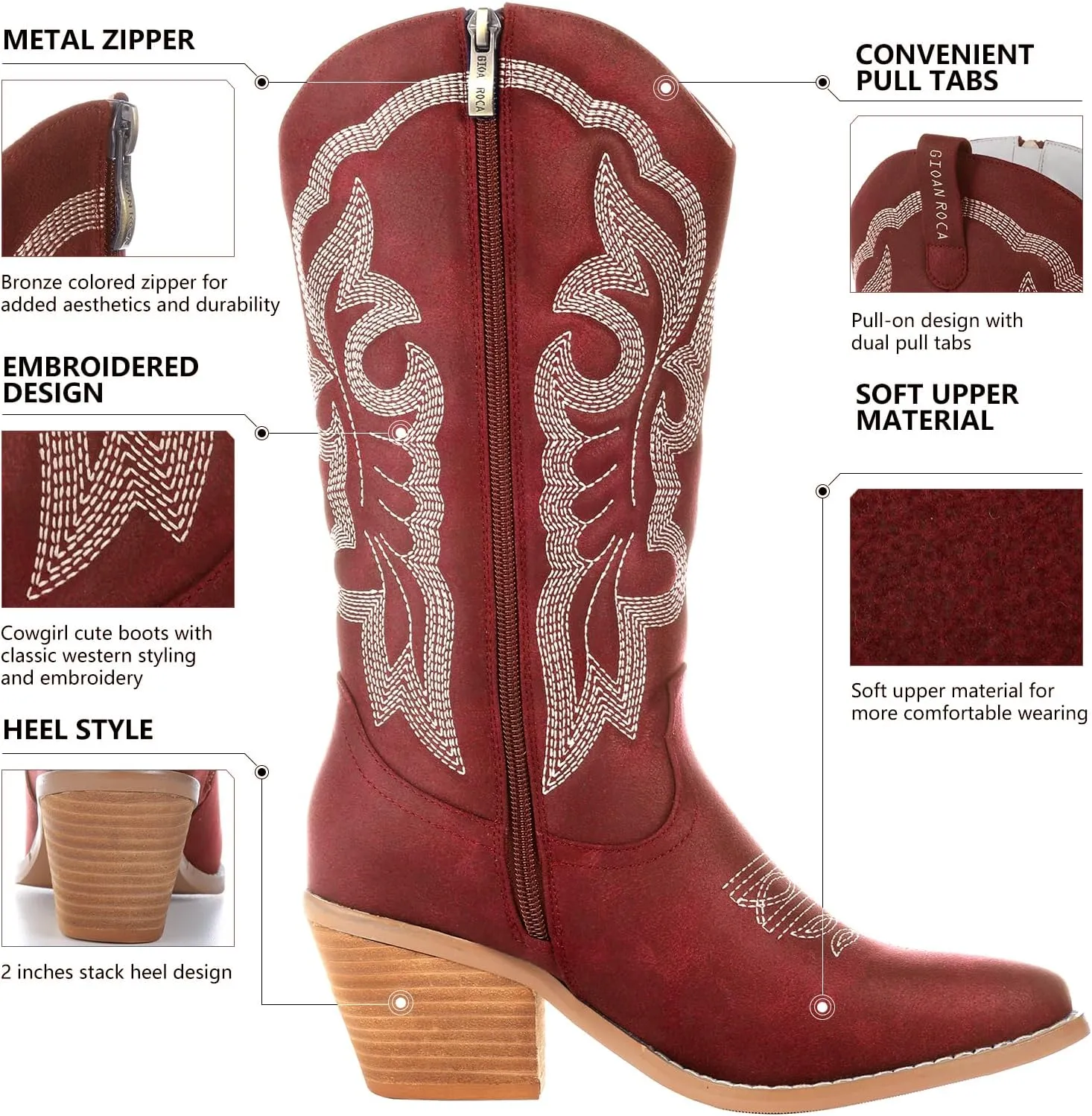 Embroidered Cowboy Boots for Women, Fashion Retro Western Pointed Toe Chunky Heel The Knee,Pull-On Stitching Point Toe Women's Cowgirl Boots