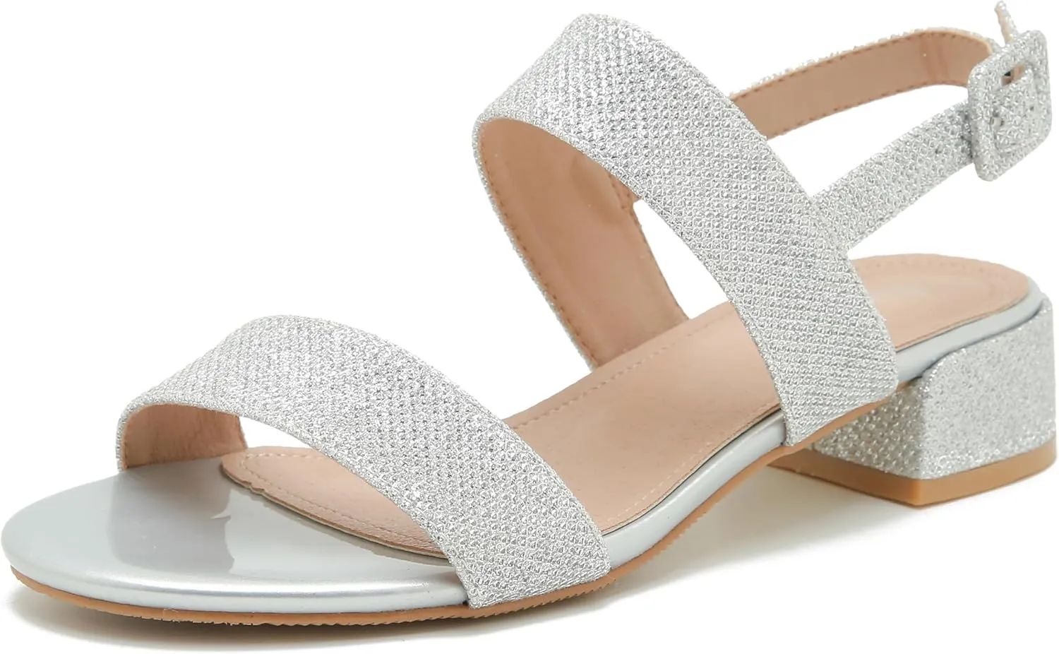Enelauge Women's Open Toe Ankle Strap Low Block Chunky Heels Sandals Holiday Party Wedding Dress Pumps Shoes