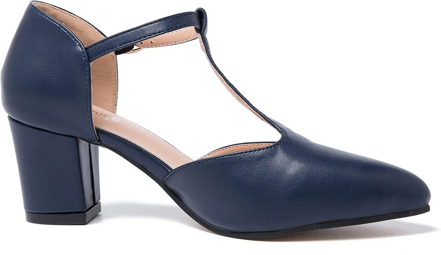 Enelauge Women's T-Strap Mary Jane Pumps Pointed Toe Ankle Strap Buckle Chunky Block Heel D'Orsay Sandals Dress Shoes