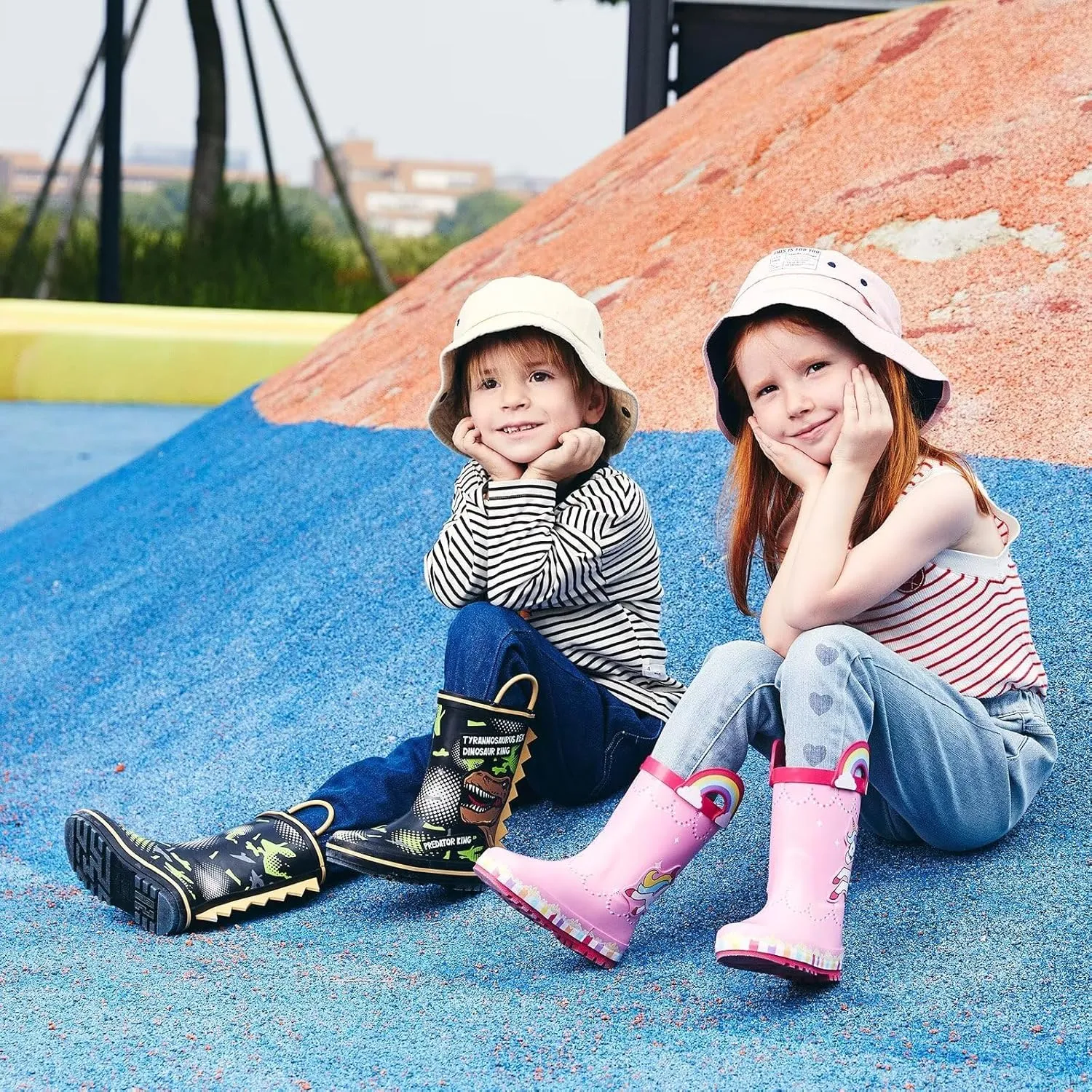 EUXTERPA Toddler Rain Boots for Boys Girls Waterproof Kids Printed Rubber Boots with Easy On Handles