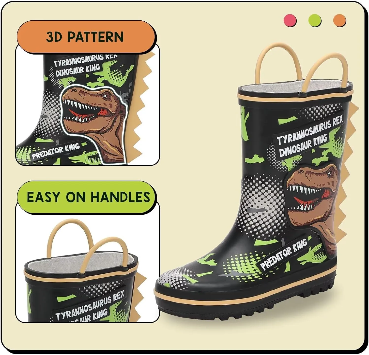 EUXTERPA Toddler Rain Boots for Boys Girls Waterproof Kids Printed Rubber Boots with Easy On Handles