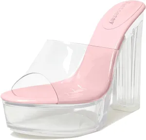 Fantoesay Women's Clear Platform Sandals Chunky Heel Mules Slip On Sandals