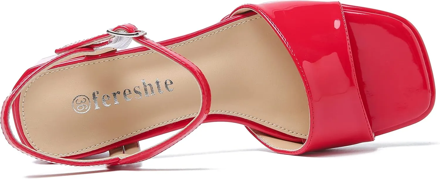 fereshte Women's Ankle Strap Heeled Sandals Open Toe Strappy Low Block Heels Sandals