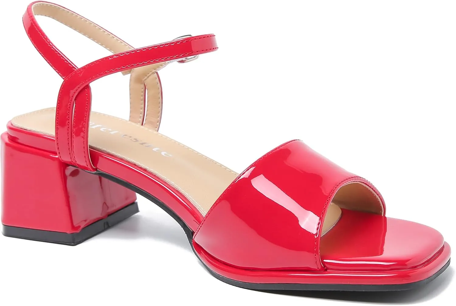 fereshte Women's Ankle Strap Heeled Sandals Open Toe Strappy Low Block Heels Sandals