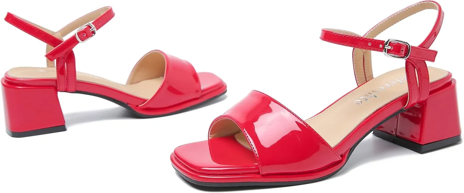 fereshte Women's Ankle Strap Heeled Sandals Open Toe Strappy Low Block Heels Sandals