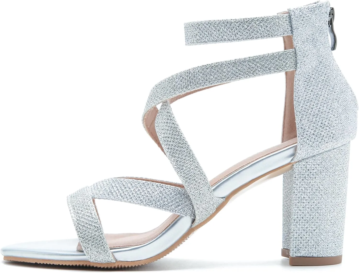 fereshte Womens Chunky Strappy Sandal Hollow Out High Heeled Gladiator Zip Up Sandals
