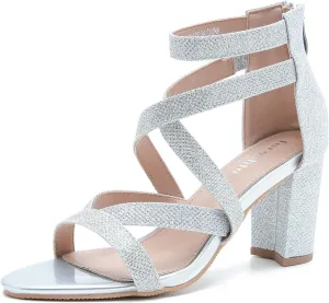 fereshte Womens Chunky Strappy Sandal Hollow Out High Heeled Gladiator Zip Up Sandals