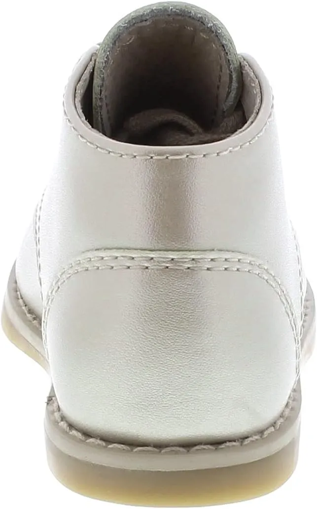 FOOTMATES Tammy Lace-Up Leather Bootie Baby Walking Shoes, Toddler Girl Shoes with Wide Toes Box and Custom-Fit Insoles, Non-Marking Outsole