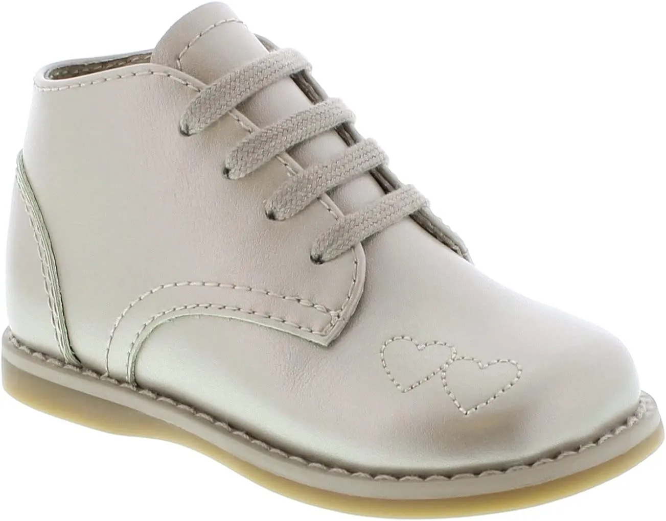 FOOTMATES Tammy Lace-Up Leather Bootie Baby Walking Shoes, Toddler Girl Shoes with Wide Toes Box and Custom-Fit Insoles, Non-Marking Outsole