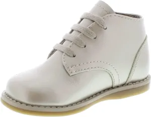 FOOTMATES Tammy Lace-Up Leather Bootie Baby Walking Shoes, Toddler Girl Shoes with Wide Toes Box and Custom-Fit Insoles, Non-Marking Outsole