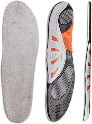 FOOTSECRT Ultra Thin Insoles for Men, Comfort Gel Insoles for Men,Arch Support Inserts Men with Massaging Gel, Reduce Feet and Knee Pressure for All Day(Men Size 8-13 Gray)