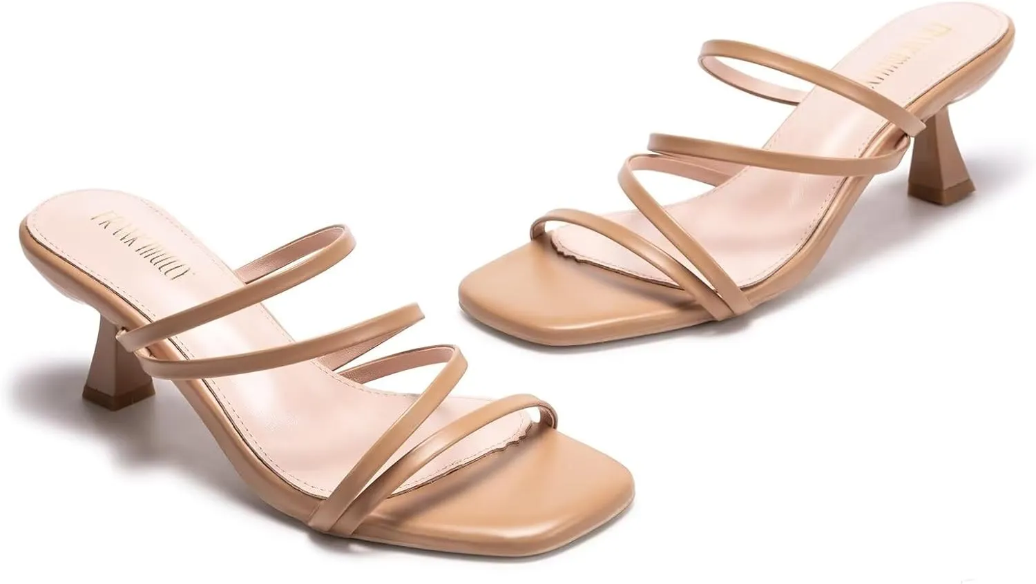 Frank Mully Women's Strappy Heels Comfortable Kitten-Heels Sandals Square Open Toe Cute Wedding Party Evening Prom Dress Pump Sandals Shoes