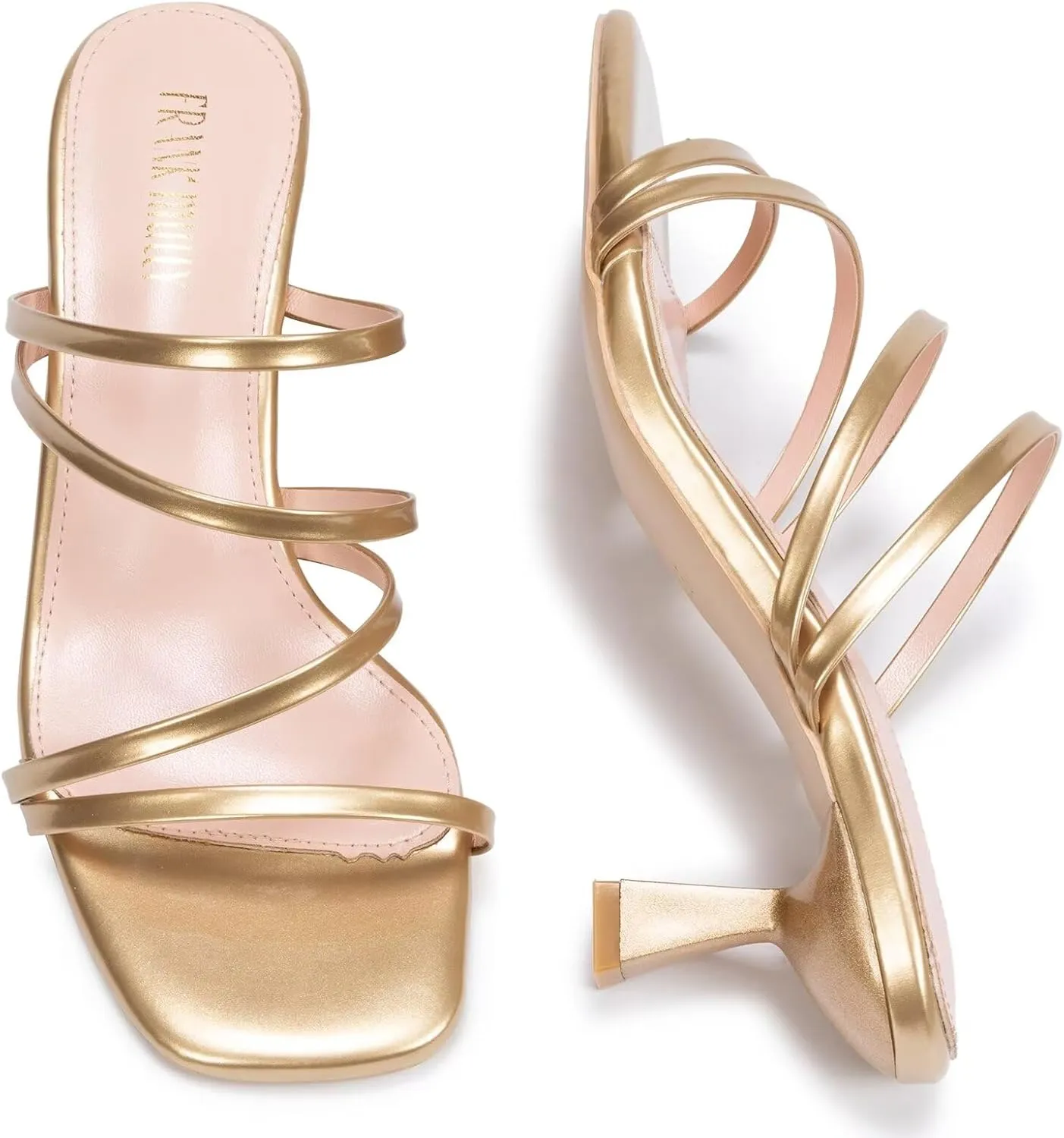 Frank Mully Women's Strappy Heels Comfortable Kitten-Heels Sandals Square Open Toe Cute Wedding Party Evening Prom Dress Pump Sandals Shoes