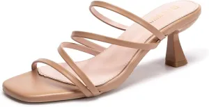Frank Mully Women's Strappy Heels Comfortable Kitten-Heels Sandals Square Open Toe Cute Wedding Party Evening Prom Dress Pump Sandals Shoes