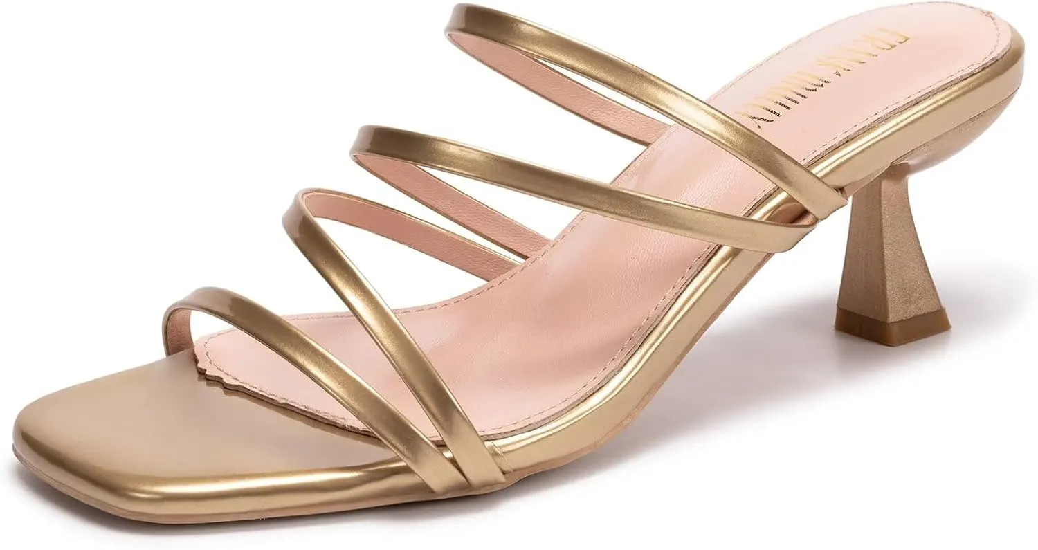 Frank Mully Women's Strappy Heels Comfortable Kitten-Heels Sandals Square Open Toe Cute Wedding Party Evening Prom Dress Pump Sandals Shoes