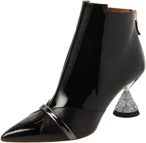 FSJ Women Glossy Mid Heel Ankle Boots Pointed Toe Bootie Chelsea Zipper Fall Fashion Winter Shoe Size 4-15 US