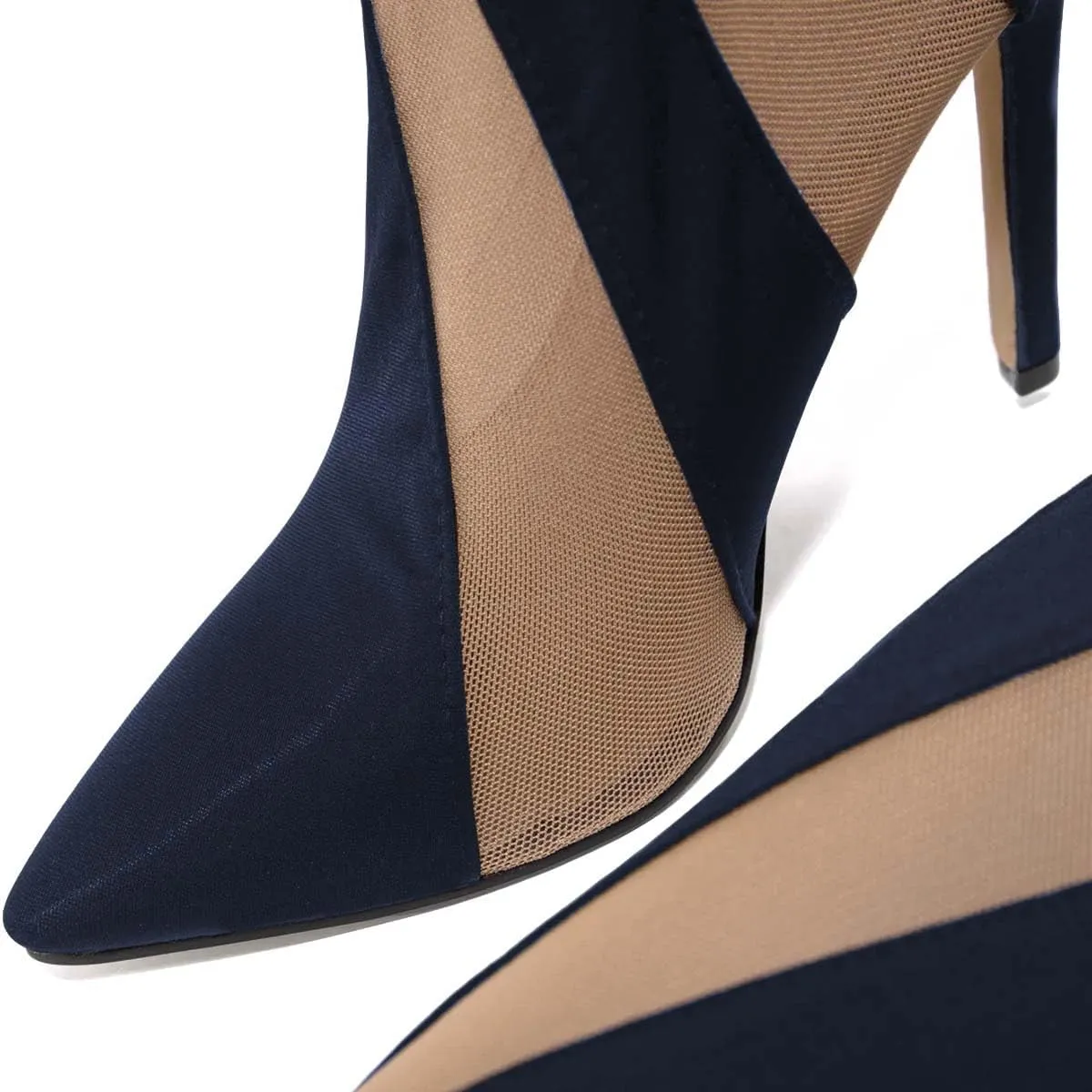 FSJ Women Sexy Pointed Toe Thigh High Boots Ladies Elastic Mesh Multicolor Over the Knee Boots Stretch Stiletto High Heel Long Nightclub Party Dress Shoes Size 4-16 US