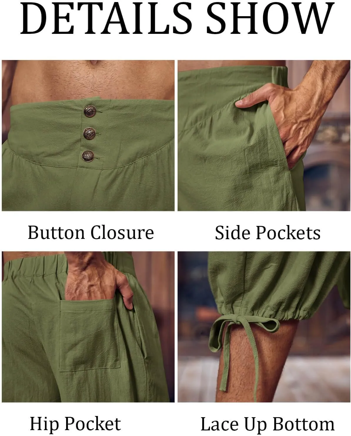 Gafeng Mens Pirate Pants Renaissance Medieval Colonial Costume Knight Halloween LARP Lace Up Shorts