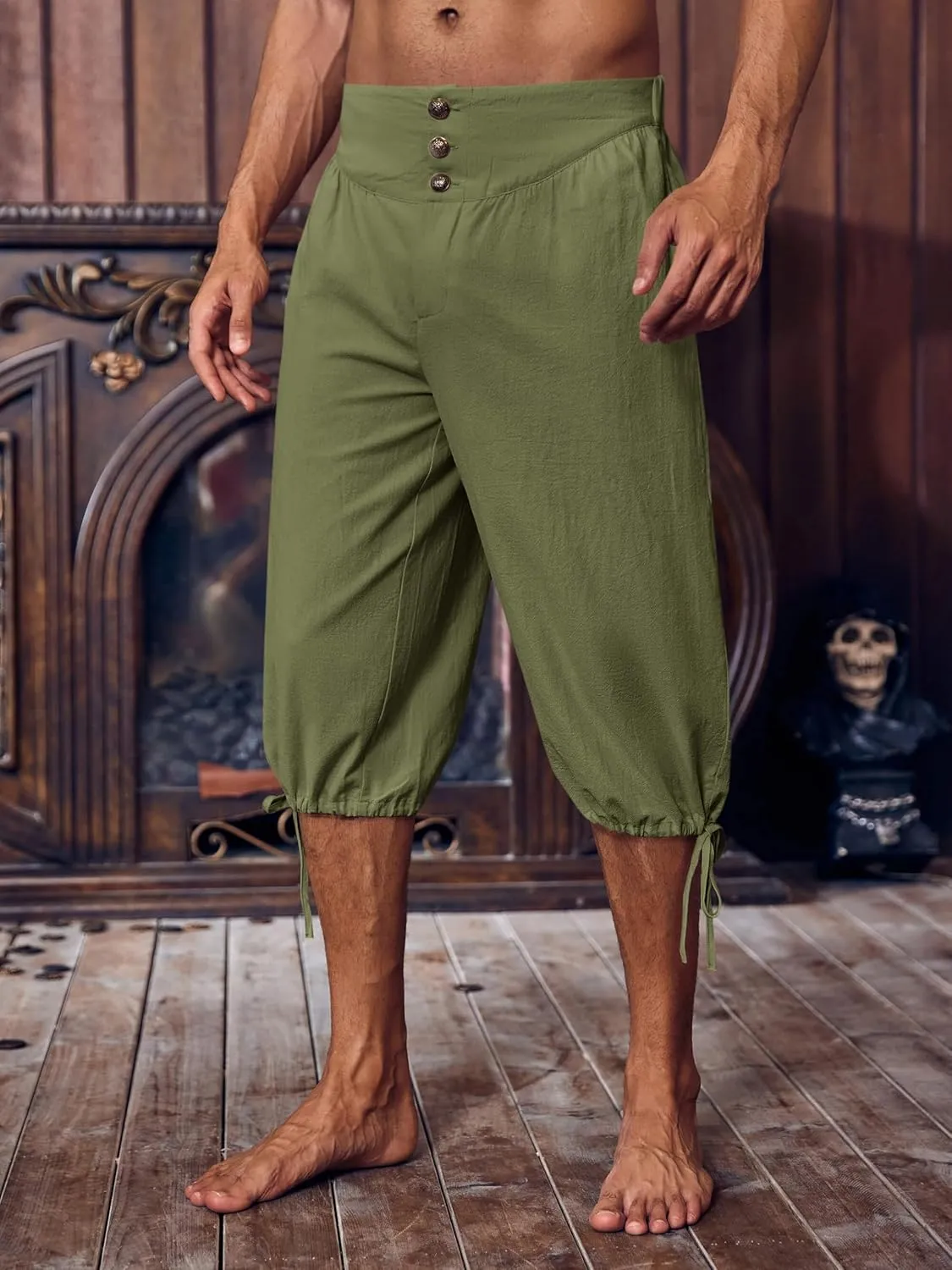 Gafeng Mens Pirate Pants Renaissance Medieval Colonial Costume Knight Halloween LARP Lace Up Shorts