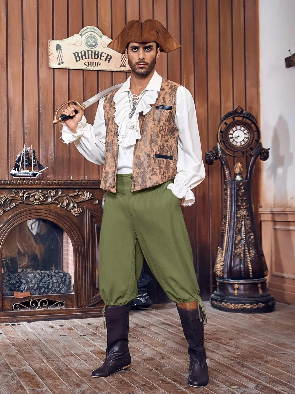 Gafeng Mens Pirate Pants Renaissance Medieval Colonial Costume Knight Halloween LARP Lace Up Shorts