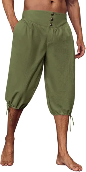 Gafeng Mens Pirate Pants Renaissance Medieval Colonial Costume Knight Halloween LARP Lace Up Shorts